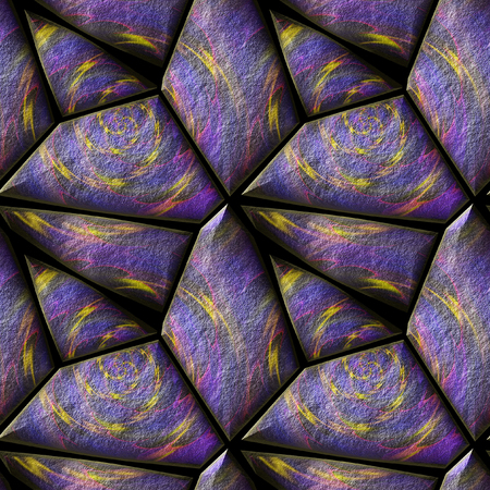 Abstract seamless pattern of grained stones with a spiral pattern. Pink, yellow and purple stone pavement pattern with abstract motifsの写真素材