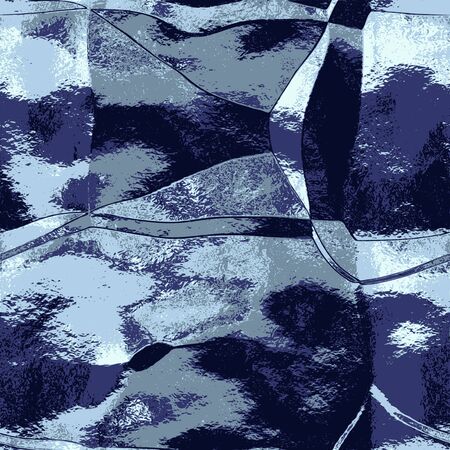 Abstract crumpled dark blue pattern of folded foil brushed. Wrinkled metal foil with light reflectionsのイラスト素材