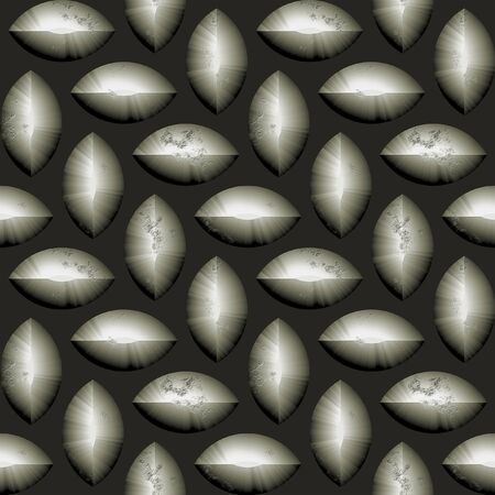 Abstract seamless pattern of 3d rounded silver nuggets. Mosaic tiled pattern of oval brushed metal objects on a black backgroundの写真素材