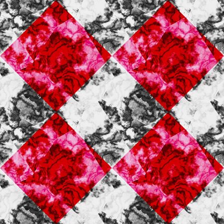 Abstract seamless pattern with veined marble layered structure. White, black and red mottled marble floor pattern of squaresの写真素材