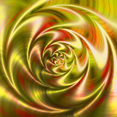 Abstract rotating background of rippling concentric pattern creating an illusion of movement. Green, red, orange and gold background of swirling circular shapesの写真素材