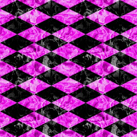 Seamless marbled pattern of black and pink rhombuses. Pavement floor pattern with veined marble textureの写真素材