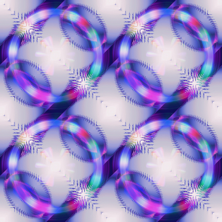 Abstract seamless circular fractal pattern with rounded shapes and stylized stars. Blue, pink, purple and red fractals on a white backgroundの写真素材