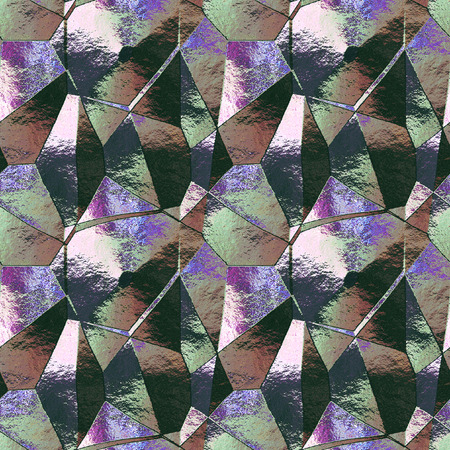 Abstract seamless metal pattern with polygonal texture and Spectral rays. Black, blue, green, purple and pink background resembling folded metal foilの写真素材