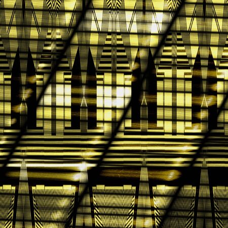 Abstract technological background with a stylized architectural structure. Gold, brown and white striped abstract pattern. 3d renderingの写真素材