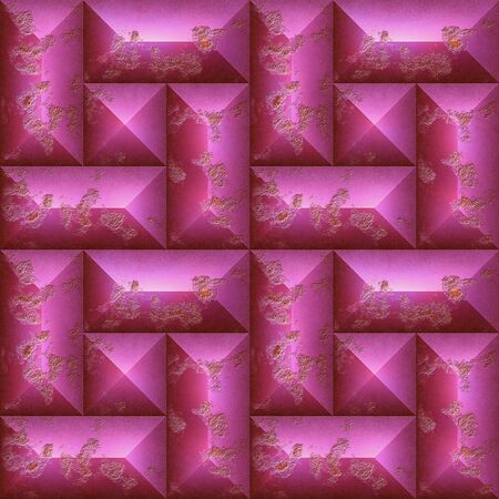 Abstract seamless pattern of pink scratched stones. Mosaic background of weathered squares and rectangles. 3d renderingの写真素材