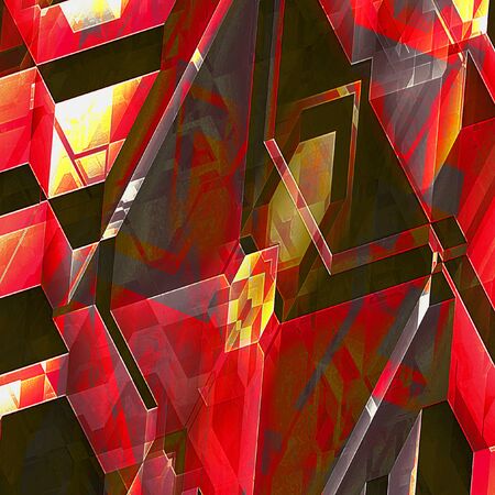Abstract futuristic background reminiscent of modern architectural features. Polygonal red, gold and brown futuristic background of spatial shapes and intersecting linesの写真素材
