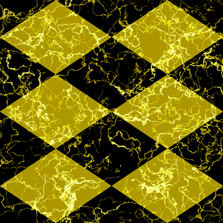 Abstract mosaic pattern of beveld squares. Black and gold veined marble backgroundのイラスト素材