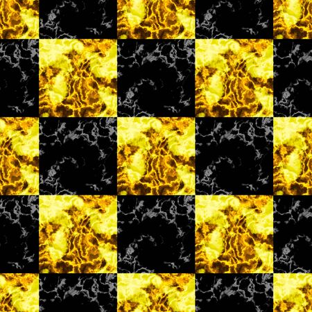 Seamless marbled pattern of squares. Black, golden and brown veined marble textureの写真素材