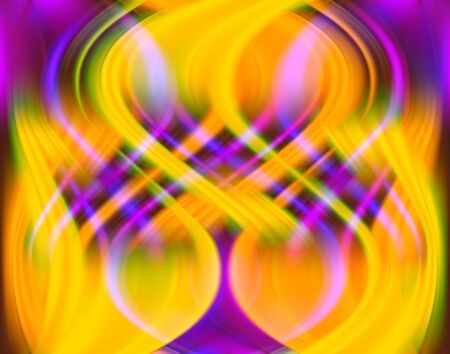 Yellow, orange, purple and pink abstract rippling pattern of blurred shapes and gradientsのイラスト素材