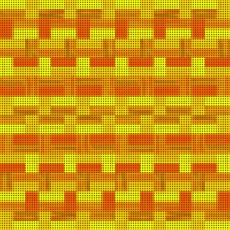Abstract seamless retro dotted pattern of stripes and rectangles. Red, yellow, orange and brown simple seamless mosaic patternのイラスト素材