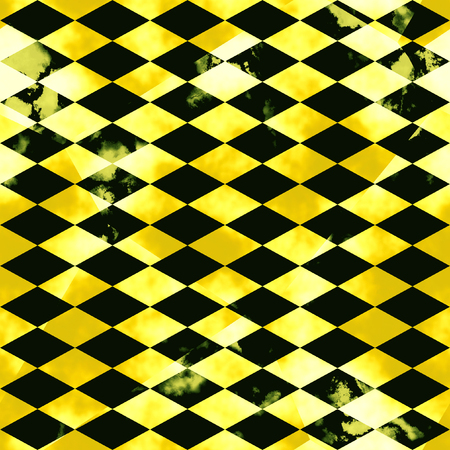Abstract marbled mosaic pattern of beveled squares. Black and gold veined marble background with spotsの写真素材