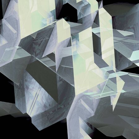Abstract geometric background of transparent polygonal shapes. Black, gray and white scratched background reminiscent of modern architectural features. 3d illustrationの写真素材