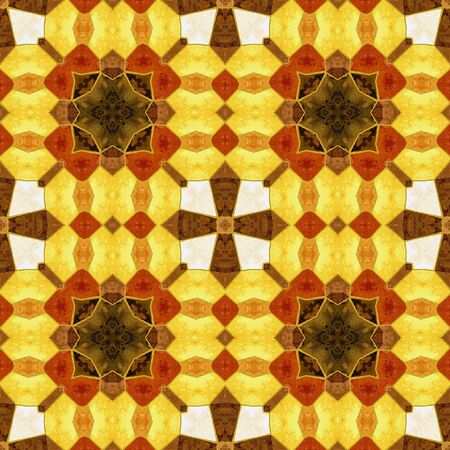 Abstract seamless autumn kaleidoscopic mosaic pattern. Red, brown, yellow, orange and white stylized pattern in autumn colorsの写真素材