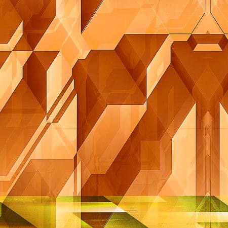 Abstract modern futuristic background with orange blocks. Orange and yellow background with lines and prisms resembling modern architectural features. 3d illustrationの写真素材