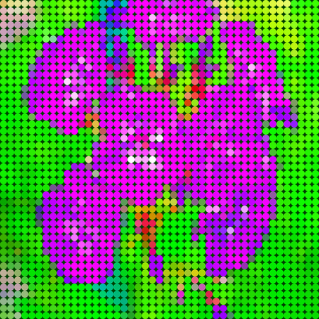 Green dotted background with pink and purple flowers. Mosaic flower pattern with begoniaのイラスト素材
