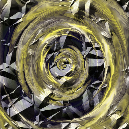Abstract rotating cracked circular background with spirals resembling molten metal. Gold, white and black background creating an illusion of movement. 3d illustrationの写真素材
