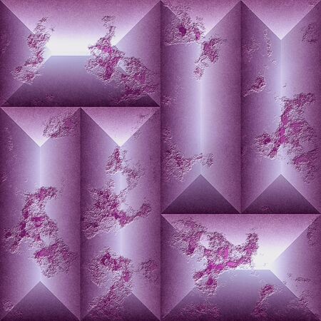Seamless relief scratched pattern of rectangular beveled blocks. Pink, purple, silver and white seamless mosaic pattern of weathered tiles. 3d renderingの写真素材