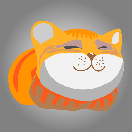 satisfied dozing red catのイラスト素材