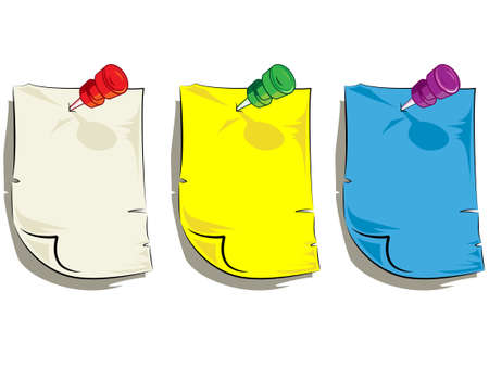 Set of three different colored pages with a bent edge, Stickyのイラスト素材