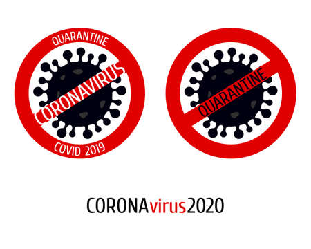 Coronavirus 2020 quarantine icon on stick in red black color Isolated on the white background.のイラスト素材