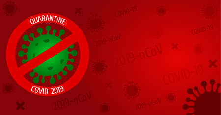 Green virus icon on the red alert background. Quarantine danger sign.のイラスト素材