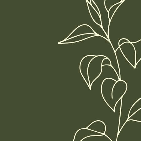 Abstract Leaf Illustration in a modern minimalist style. Hand drawn vector branch with leaves on the green color background.のイラスト素材