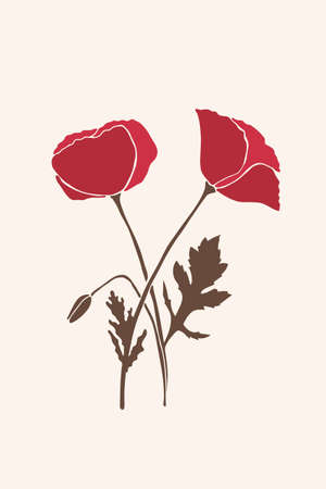 Abstract poppy flower drawn in a minimalist style. Flat geometric shapes in trending design for social media, paintings, fabric printingのイラスト素材