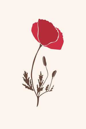Abstract poppy flower drawn in a minimalist style. Flat geometric shapes in trending design for social media, paintings, fabric printingのイラスト素材