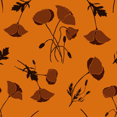 Abstract elegance seamless pattern with poppy floral background. Modern rustic abstract flowers and leaves in flat styleのイラスト素材