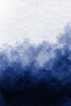 Navy blue watercolor and paper texture in good quality. Flowing paint with streaks. Abstract dark gradient hand drawn by brush grunge background. Painted with liquid paints on canvasの写真素材