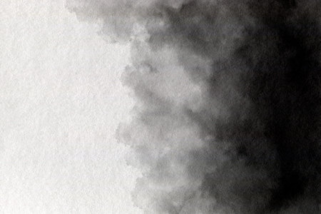 Black watercolor and paper texture in good quality. Flowing paint with streaks. Abstract dark...