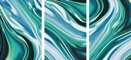 Set of Abstract wall art contemporary style. Contemporary Fluid art painting. Artistic backdrop with liquid neon. Colorful wallpaper with watercolor, alcohol inks, oil green, turquoise, blue gradientの写真素材