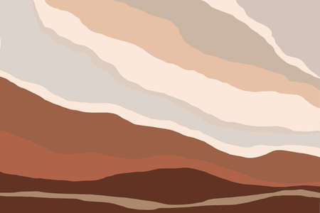Landscapes wall art vector illusrtation. Mountain earth tones backgrounds with moon, sun. Minimal design and natural terracotta colors wall art. Abstract Art poster for print, cover, wallpaper.のイラスト素材