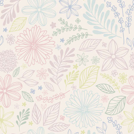 Set of universal hand drawn floral template for cover. Home decor, backgrounds, cards. Childrens abstract and floral design in doodle style. Vector illustration and seamless pattern in warm colors.のイラスト素材