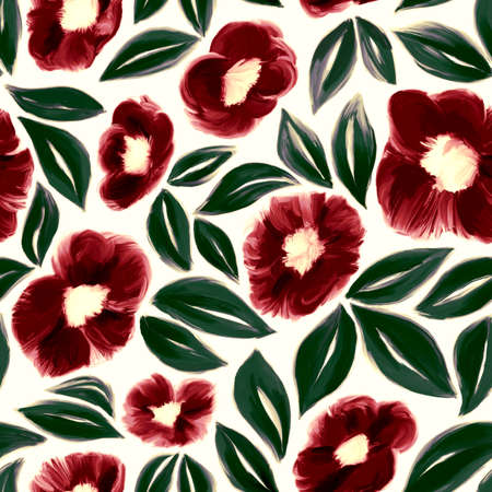 Artistic floral seamless pattern. Bright flowers hand drawn with oil paints on a black background.の写真素材