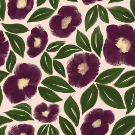 Artistic floral seamless pattern. Bright flowers hand drawn with oil paints on a black background.の写真素材