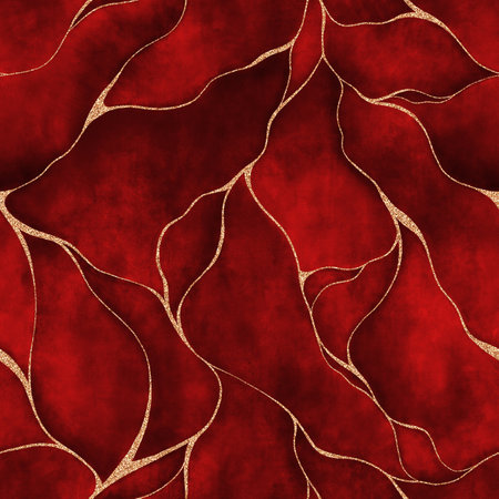 red watercolor background with golden line and Liquid marble texture. Seamless pattern abstract leaf. Modern background. Elegant luxury wallpaper hand paintedの写真素材