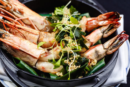 Royal prawns served with herbs and quinoa