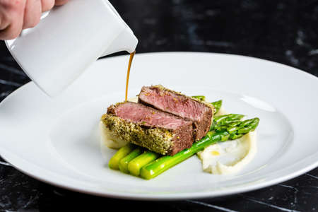 grilled tuna with asparagusの写真素材