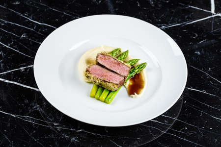 grilled tuna with asparagusの写真素材