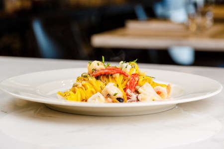 Seafood pasta Spaghetti with Seafood Cocktailの写真素材