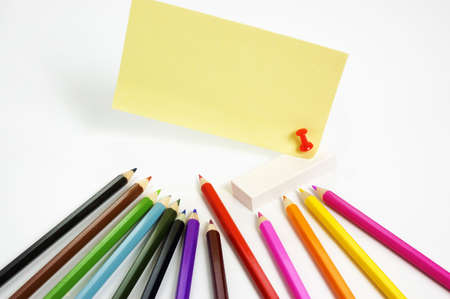 notepaper coloured pencilsの写真素材