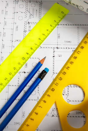 Rulers on a background of the drawingの写真素材