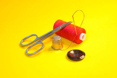 Sewing set sewing set in background yellowの写真素材