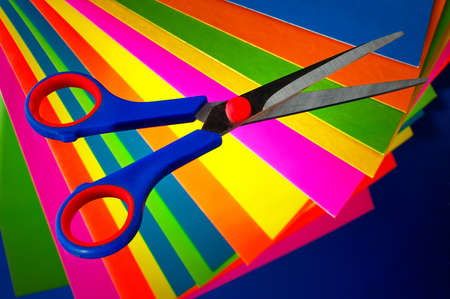 office accessories on a color cardboardの写真素材