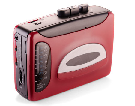 vintage walkman in a white background
