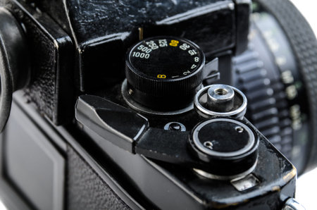 old reflex camera on a white background