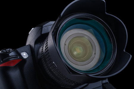 digital SLR camera on a black background