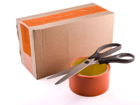 tape and scissors on white backgroundの写真素材